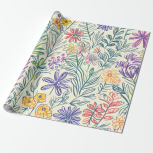 Papier Cadeau Croquis de fleur sauvage vintage (2)