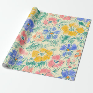 Papier Cadeau Croquis de fleur sauvage vintage (3)