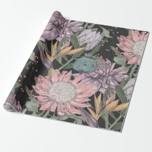 Papier Cadeau Croquis de fleurs tropicales, paradis motif sans s