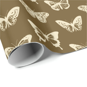 Papier Cadeau Croquis de papillon, beige sur chocolat