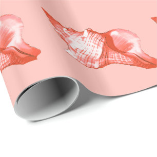 Papier Cadeau Croquis en coquille de cône - corail, coquille ros