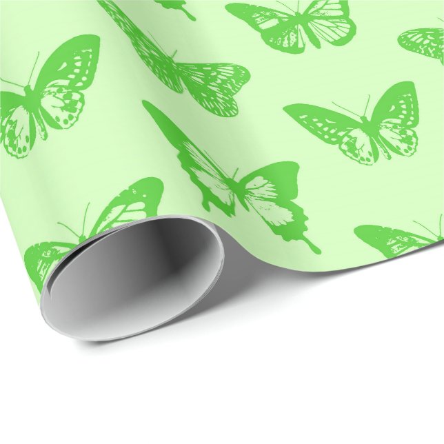 Papier Cadeau Croquis papillon, vert citron (Coin rond)