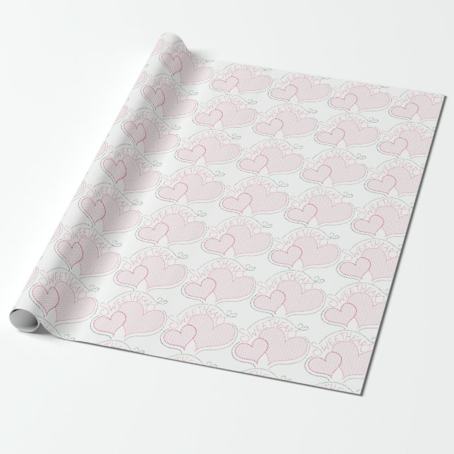 Papier Cadeau Cross-stitch Hearts Sweetheart Wrapping Paper (Déroulé)