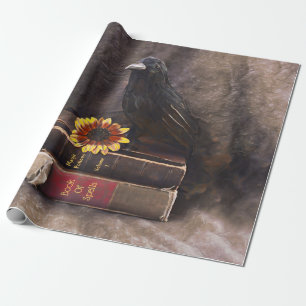 Papier Cadeau Crow Gothique Vintage vieux livres tournesol flora