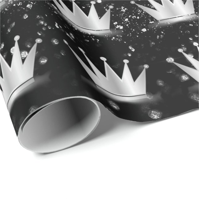 Papier Cadeau Crown Grey Gris Argent Prince Princesse Black Spar (Coin rond)