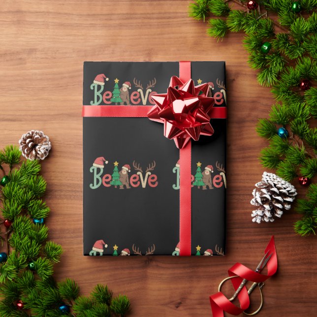 Papier Cadeau Croyez Bigfoot Sasquatch Père Noël Reindeer Noël (Cadeau de vacances)