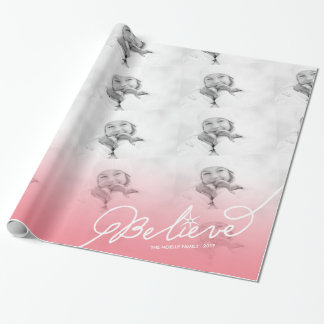 Papier Cadeau Croyez les vacances roses de photo de Noël d'Ombre