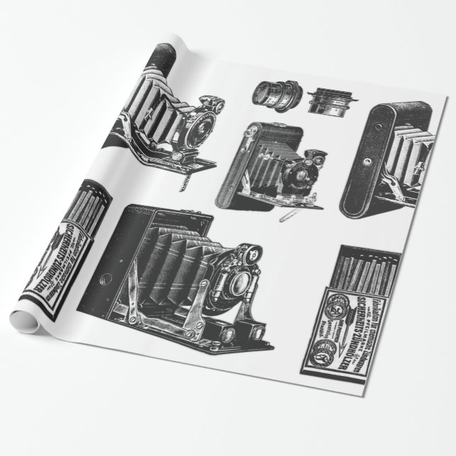 Papier Cadeau Cru d'appareils-photo de grand format rétro (Déroulé)