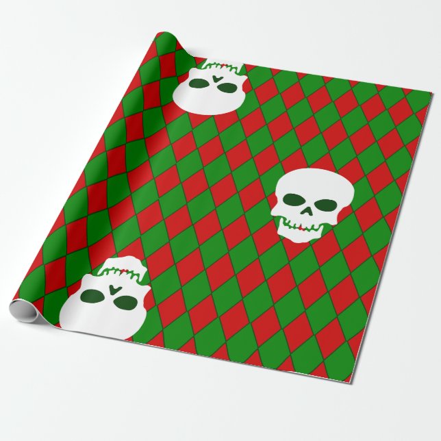 Papier Cadeau cruche crâne de Noël arlequin déplaisant (Déroulé)