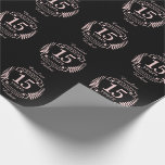 Papier Cadeau Crystal mariage anniversaire 15 ans<br><div class="desc">Un design pour célébrer 15 ans de mariage. Ce design a un design de laurier rose sur un arrière - plan noir. Le cristal est le cadeau traditionnel pour cette occasion. Le texte dit cristal 15 ans anniversaire. Un design romantique pour célébrer votre 15e année de mariage. Si vous voulez...</div>