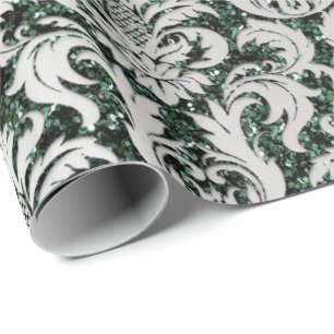 Papier Cadeau Crystal Parties scintillant Cali Green Grey Argent