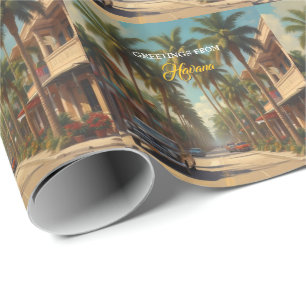 Papier Cadeau Cuba Vintage Voyage - Salutations d'Havane