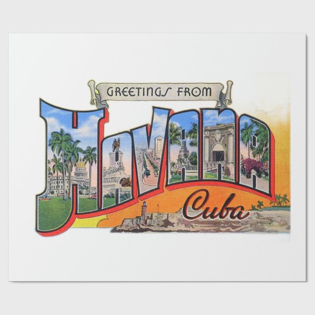 Papier Cadeau Cuba Vintage Voyage - Salutations d'Havane (Plat)