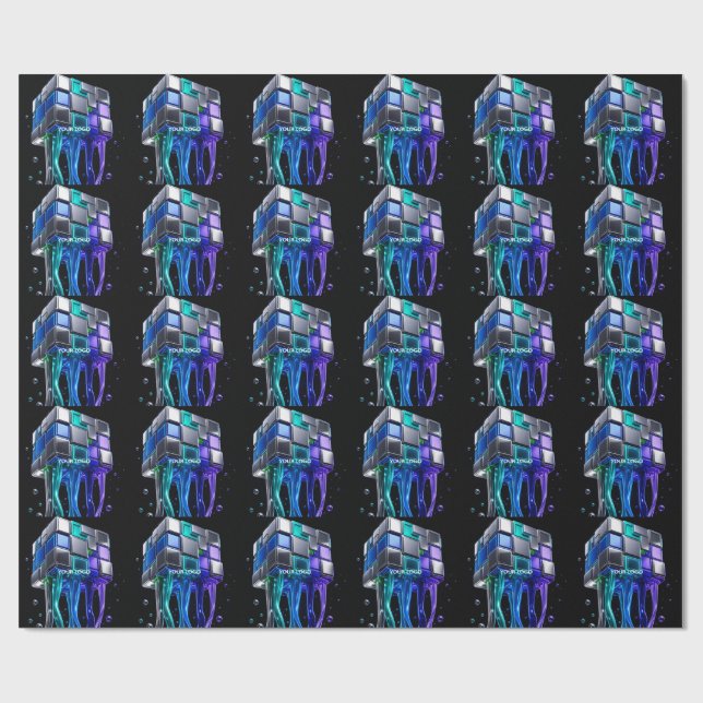 Papier Cadeau Cube de puzzle chromé futuriste  (Plat)