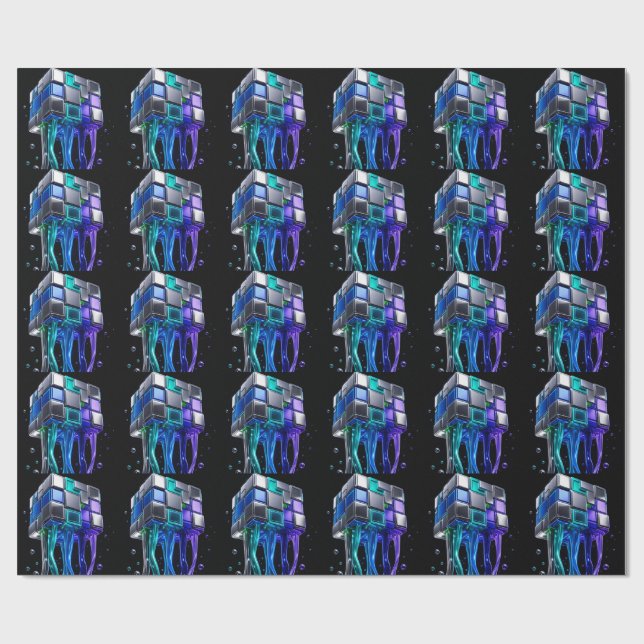 Papier Cadeau Cube de puzzle chromé futuriste  (Plat)