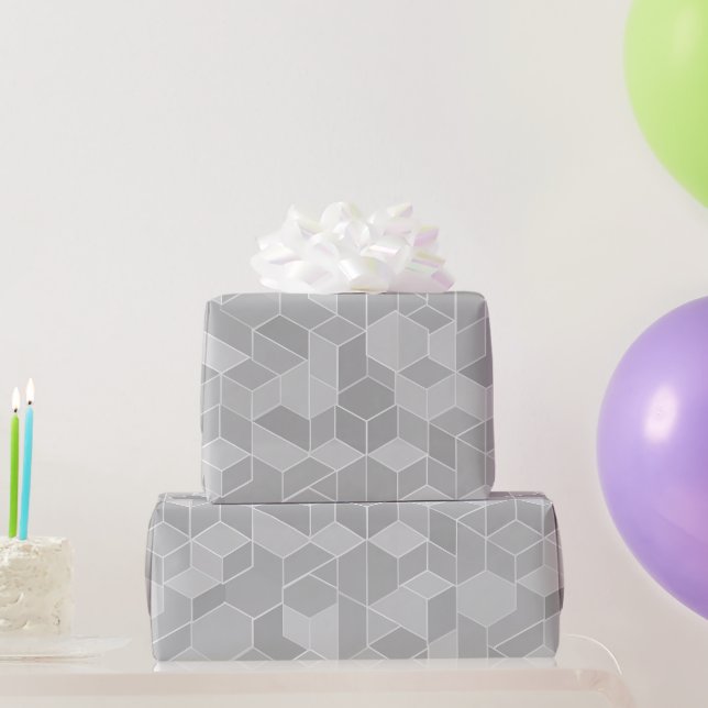 Papier Cadeau Cube Géométrique Motif Abstrait Gris Argent (Cadeaux de fête)