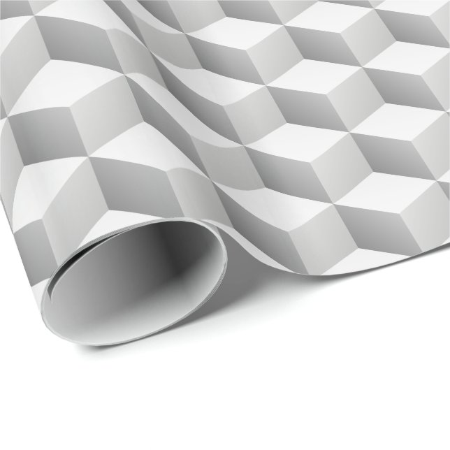 Papier Cadeau Cubes ombrés gris clair 3D (Coin rond)