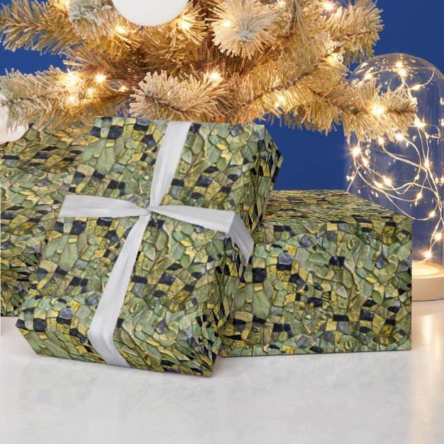 Papier Cadeau Cuir de dragon alligator crocodile vert jaune (Vacances)