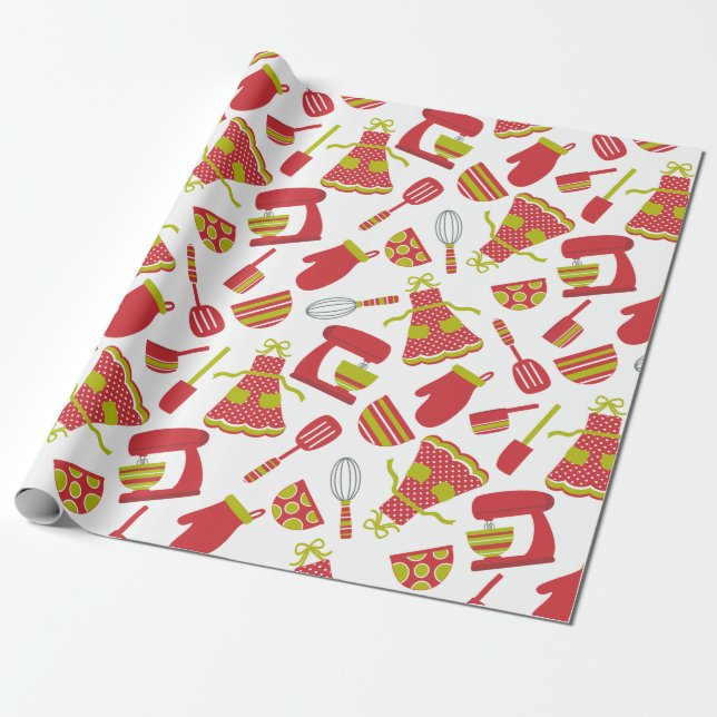 Papier Cadeau Cuisine de Noël mignonne papier enveloppant Cuisin (Déroulé)