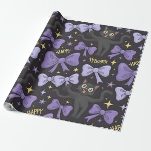 Papier Cadeau Cuisine Éffrayante Chat Noir & Bow Halloween sans