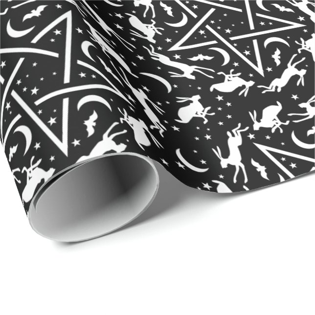 Papier Cadeau Cuisine gothique Hares Pentagrammes et lunes (Coin rond)