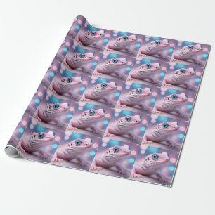 Papier Cadeau Cuisine Petit Lézard Rose aux Grands Yeux Bleus