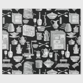 Papier Cadeau cuisine vintage antique toile noir victorien