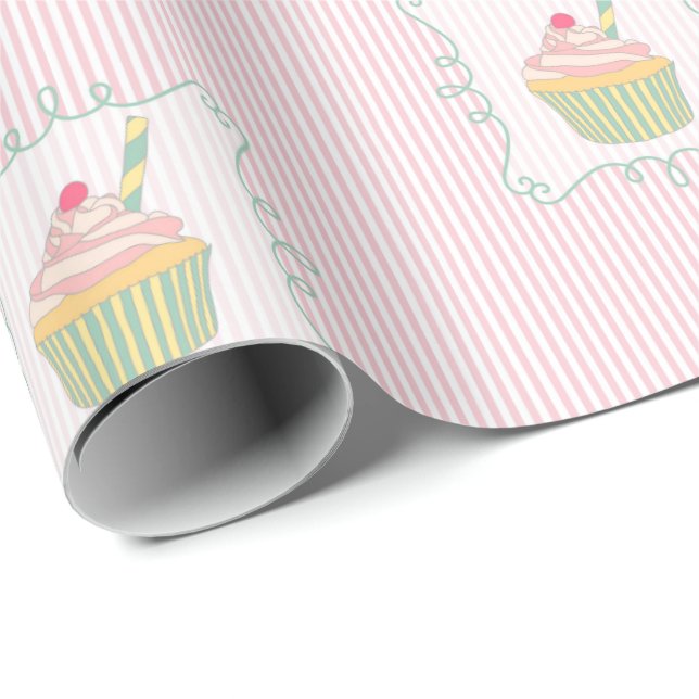 Papier Cadeau Cupcake and Pink Stripes amusant comestible (Coin rond)