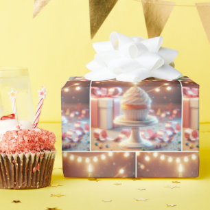 Papier Cadeau Cupcake Anniversaire Avec Éclairage À Cordes