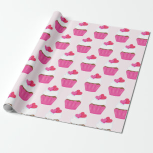 Papier Cadeau Cupcake Cœur Rose Cadeau de la Saint-Valentin