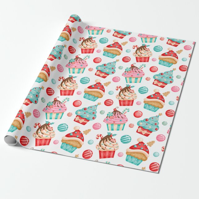Papier Cadeau Cupcakes de Noël et bonbons de Noël (Déroulé)