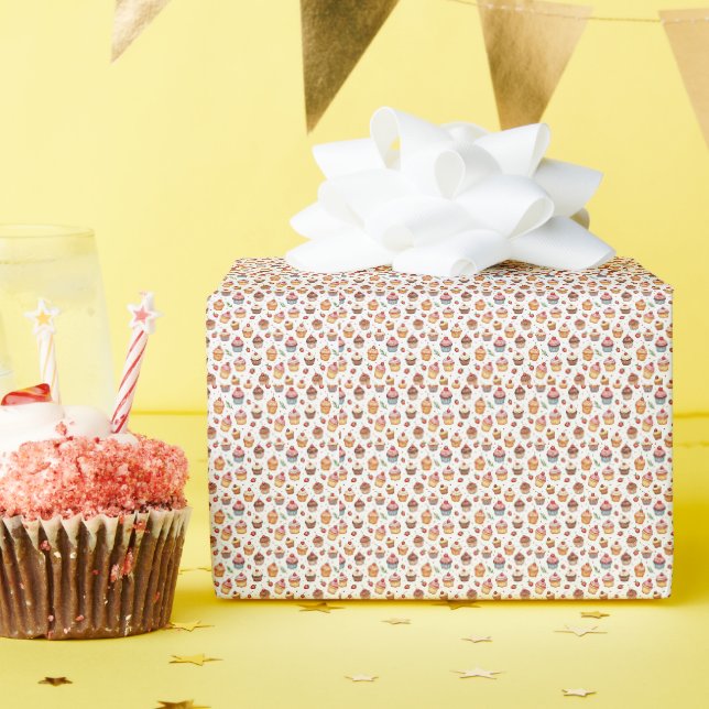 Papier Cadeau Cupcakes et fraises (Fête d'anniversaire)
