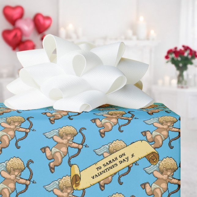 Papier Cadeau Cupid Saint-Valentin Ajouter le nom Motif Pixel Ar (Créateur téléchargé)