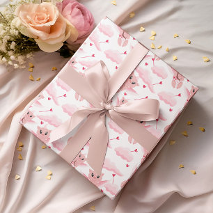 Papier Cadeau Cupidon mignon avec motif d'ailes roses pour la Sa