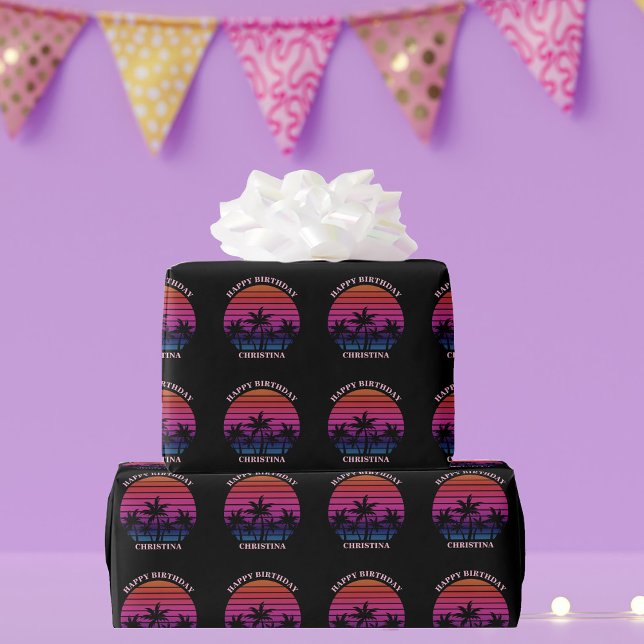 Papier Cadeau Custom Beach Sunset Palm Trees Birthday (Créateur téléchargé)
