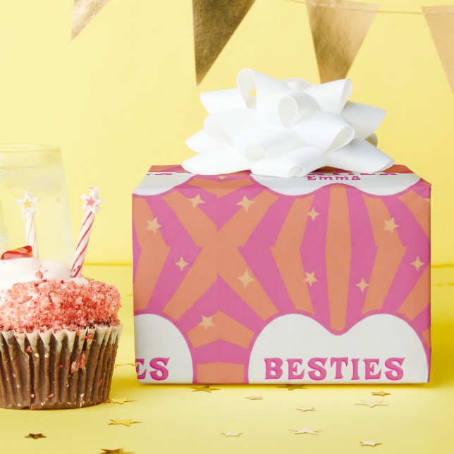 Papier Cadeau Custom "Besties" Sunburst Personalized Pillow – Em (Fête d'anniversaire)