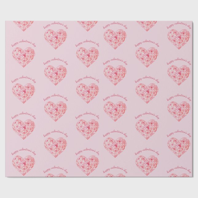 Papier Cadeau Custom Cute Watercolor Rose Heart Valentine's Day (Couture)