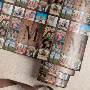 Papier Cadeau Custom Family Photo Collage Reclaimed Wood