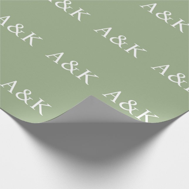 Papier Cadeau Custom Initials on Sage Green Wedding (Coin)