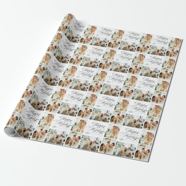Papier Cadeau Custom Modern Elegant Photo Happy Holidays Script (Déroulé)