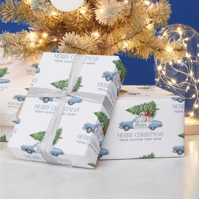 Papier Cadeau Custom Modern Police Officer Christmas Tree Car (Vacances)