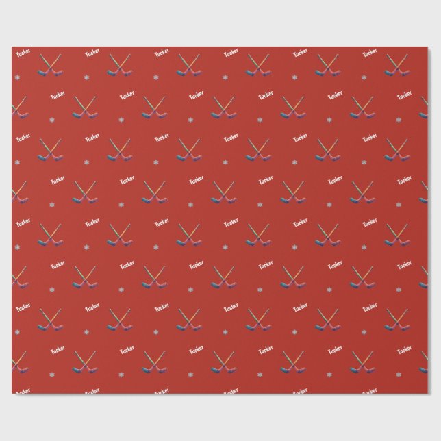 Papier Cadeau Custom Name Hockey Wrapping Paper (Plat)