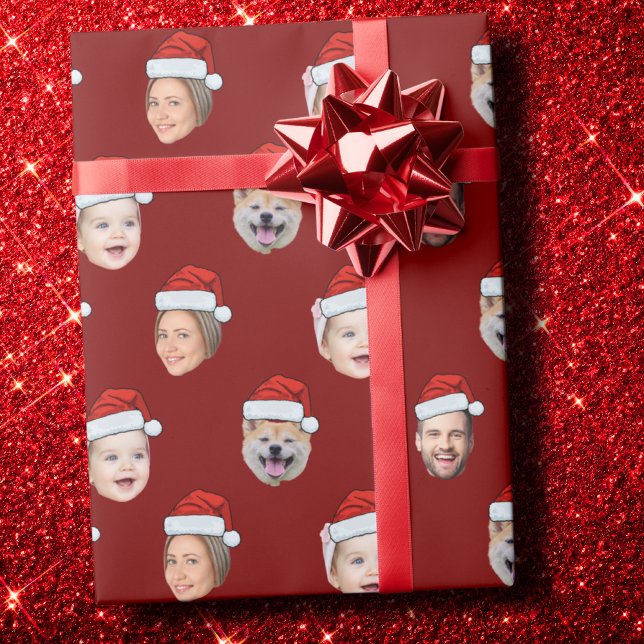 Papier Cadeau Custom Santa Hat Family Face 4 Photos Christmas (Créateur téléchargé)