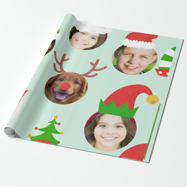 Papier Cadeau Custom Six Photo Christmas Crew Drôle Cadeau (Déroulé)