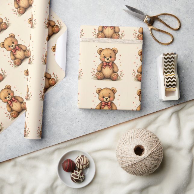 Papier Cadeau Cute adorable little brown bear with tie (Artisanat)