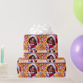 Papier Cadeau Cute African American Girl in Santa Attire