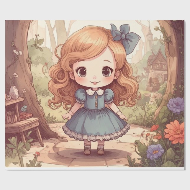 Papier Cadeau Cute Alice in Wonderland Whimsical Woodland Art (Plat)