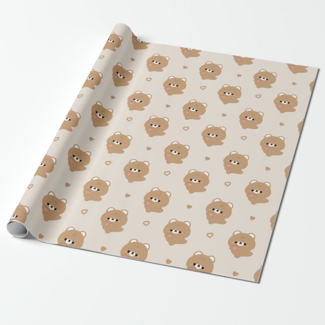 Papier Cadeau Cute Amour Ours Brown (Déroulé)