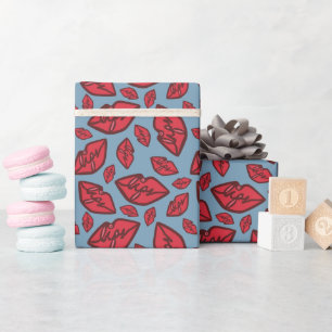 Papier Cadeau Cute amusant lèvres Motif Bleu