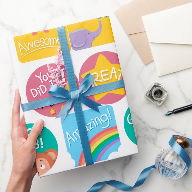 Papier Cadeau Cute animal récompensé Motivational Étiquette de c (Créateur téléchargé)